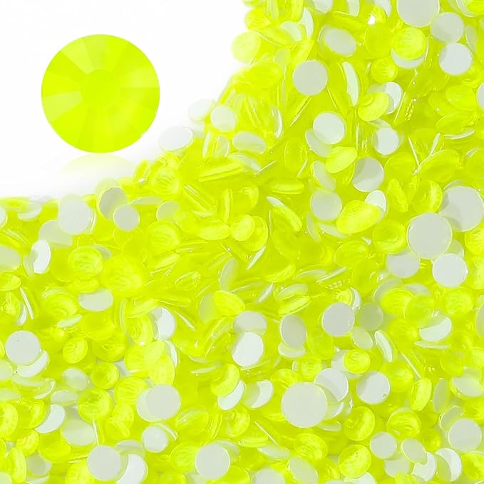 Meibite Neon Yellow Flatback Rhinestones, Glass Rhinestones for Nail Art and Craft, Glue Fix, Loose Crystal Gemstones(Neon Yellow, SS12, 1440pcs, 2.9-3.0mm)