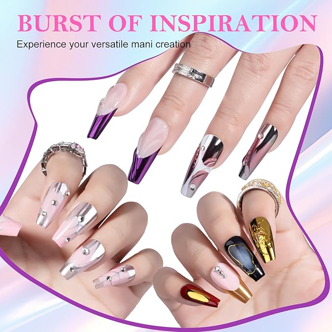 NXJ INFILILA Gold Silver Chrome Nail Powder, Metallic Mirror Pigment Glitter Effect 4 Colors Holographic Rose Gold Pink Chrome Powder for Gel Nails, Manicure Nail Art Decoration Gift for Women