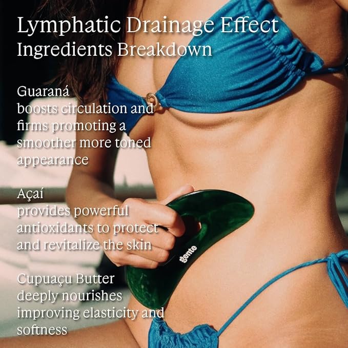 GENTE BEAUTY Lymphatic Drainage Lotion - Detox, Slimming & Tightening - Reduces Measurements, Softens Skin - Vegan Formula with Guarana & Acai - 6.7 FL OZ