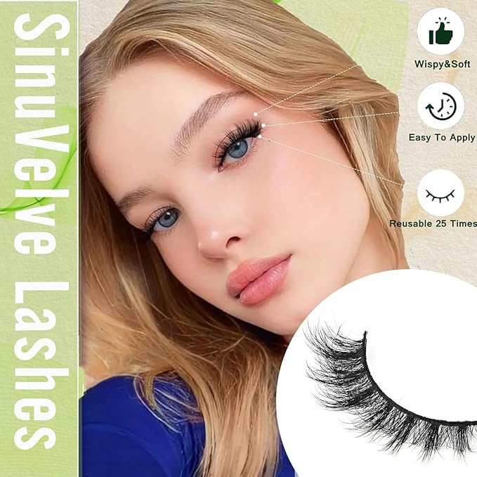 SinuVelve Manga Lashes 14mm Wispy Fake Eyelashes,Super Soft Natural Lash Strips For Everyday,False Lashes Cat Eye D Curl Thin Band, Pestañas Postizas Lashes Reusable 25 times By Hiklasy