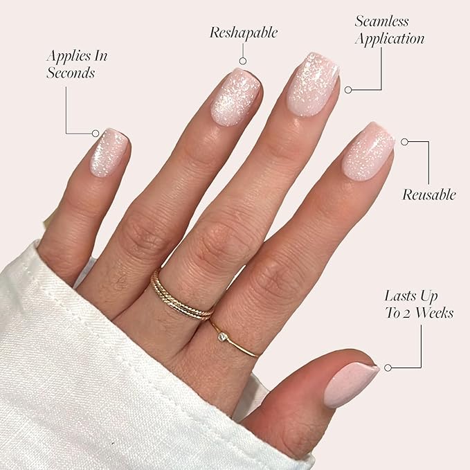 Glamnetic Press On Nails - Pinky Promise | Glossy, Velvet, Short Squoval Nails, Salon Quality | 15 Sizes - 30 Nail Kit with Glue