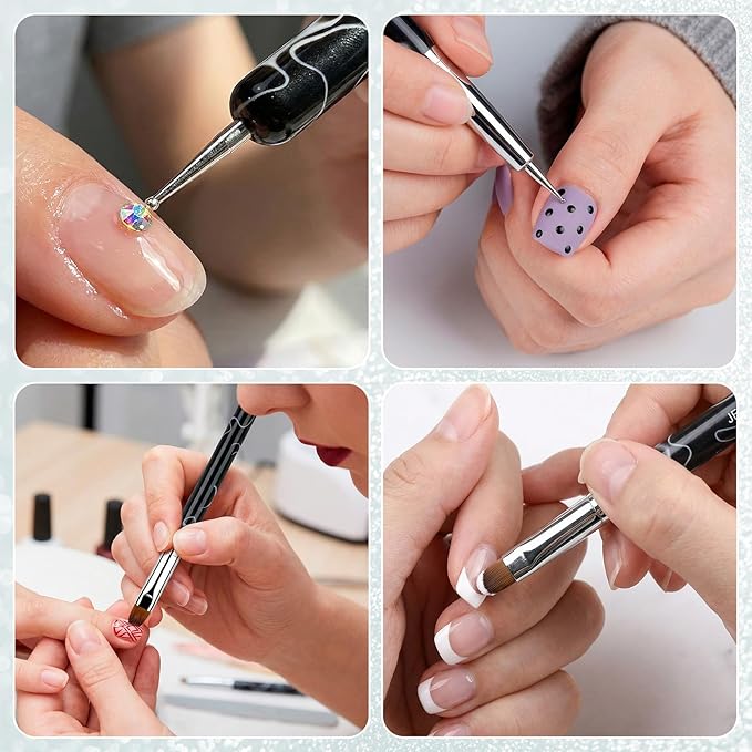 SmallCat 4 Pcs Double Ended Builder Gel Brush, Hard Gel Brush, Gel Brushes for Nails, Acrylic Nail Brush for Design Nails Professional Nail Art, Size 10#,12#, 14#, 16# (Marble Black)