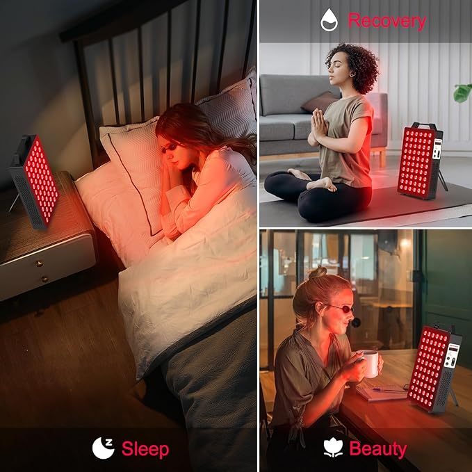 Red Light Therapy, 660nm 850nm 2-Wavelength Red Near Infrared Light Device with 60 Dual Chip Clinical Grade LEDs, Remote Control, Timer for Face, Body, Skin, Pain Relief, BO-300 (Black)
