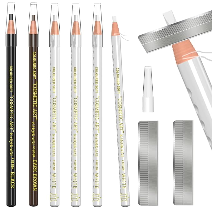 KAIQIKAIXI 6Pcs White Waterproof Eyebrow Pencils Makeup Set For Marking, Filling And Outlining, Tattoo Makeup And Microblading Supplies Kit-Hard Refills Are Easy To Color (White)