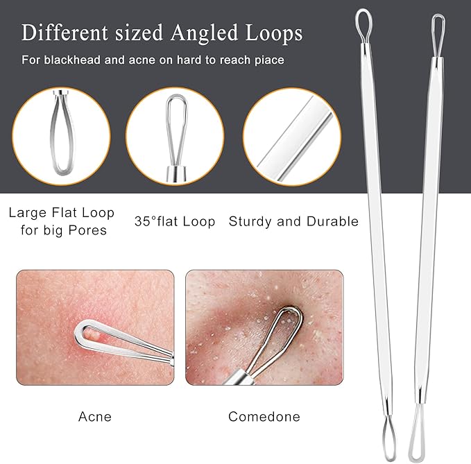 Boxoyx Pimple Popper Tool Kit - 6 Pcs Blackhead Remover Comedone Extractor Tool Kit with Metal Case for Quick and Easy Removal of Pimples, Blackheads, Zit Removing, Forehead, Facial and Nose(Silver)