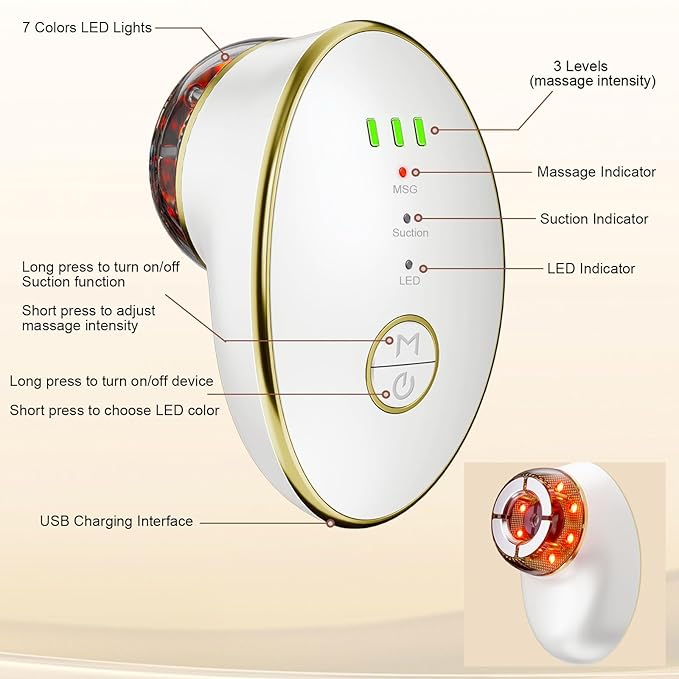Electric Facial Cupping Therapy Sets, 3 in 1 Gua Sha Face Cupping Massage, Lymphatic Drainage Massager for Face, 7 Color Firming, Smoothing Facial Tools (White)