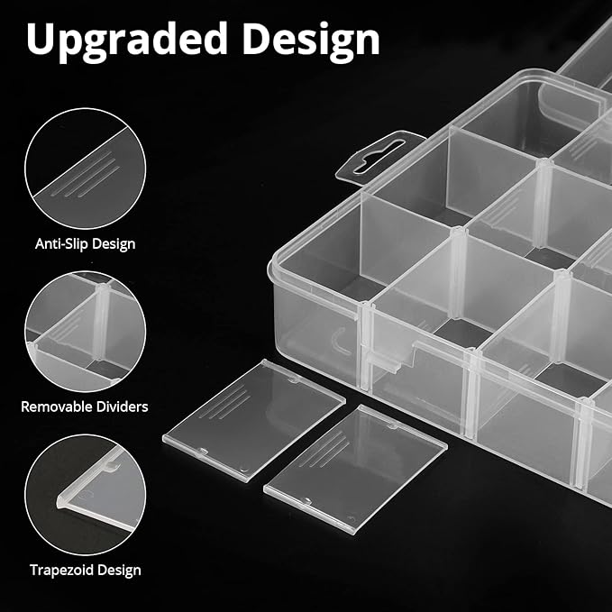 Exptolii 18 Grids Plastic Organizer Box with Dividers, Clear Compartment Container Storage for Washi Tapes Beads Crafts Jewelry Fishing Tackles, Size10.8 x 7.7 x 1.7 in