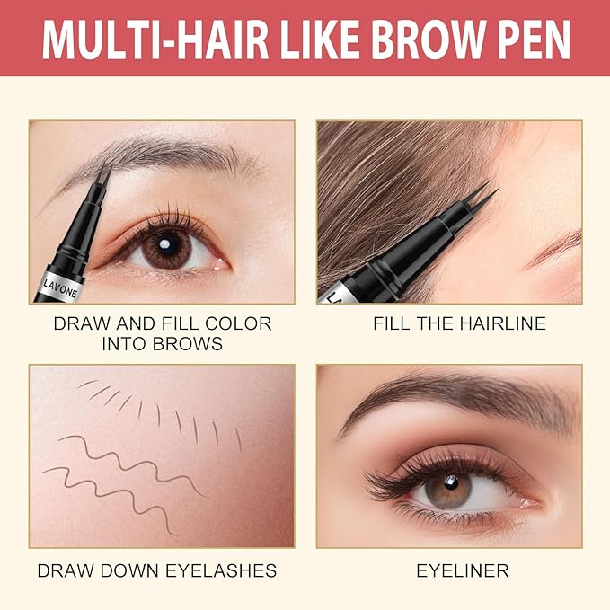 LAVONE Hair-Like Eyebrow Pen Makeup kit, Eyebrow Pencils for Women with Waterproof Microblading Eyebrow Pencil, Eyebrow Pomade, Eyeliner and Eyebrow Brush, Create Full, Natural Brows, Dark Brunette