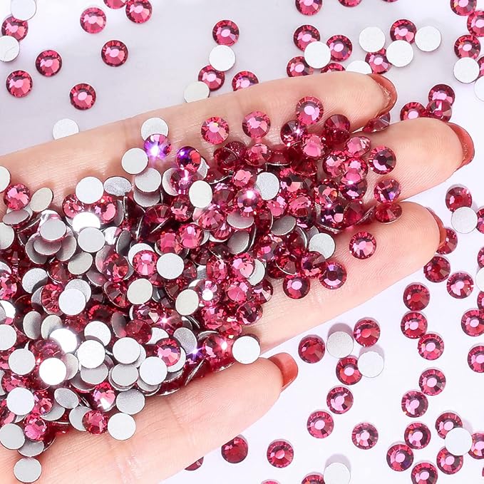Non Hotfix Flatback Rhinestones for Crafts, Glass Nail Gems, Crystals for Makeup Bags, Shoes Decoration DIY (SS10, 1440pcs, Rose)