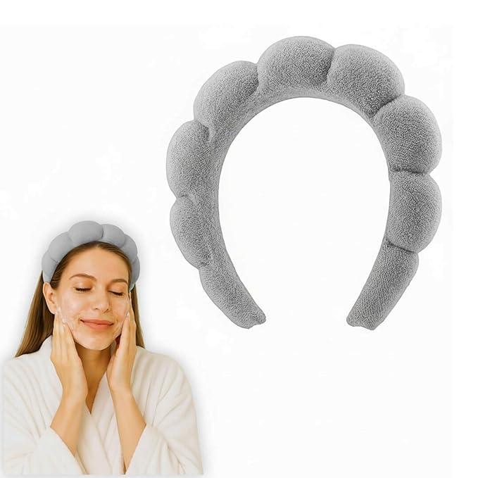 2 ORCHIDS Skincare Headband for Washing Face & Makeup Headband for Women - Terry Cloth Hairband for Spa & Skincare Routines - Perfect for Face Wash & Makeup Application (Grey)