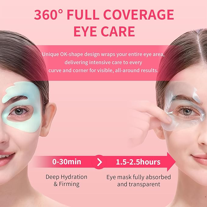 OK Shape Eye Masks, 360° Fit Under Eye Patches with Caffeine and Collagen, Firming & Hydrating Eye Mask for Dark Circles and Puffiness, Self Care Gifts for Women - 6 Pairs, Mystery White