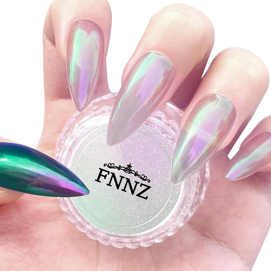 FNNZ Unicorn Chrome Nail Powder, Aurora Unichrome Mermaid Aurora Pigment Pearlescent Nail Art Glitter Dust Decoration for Home DIY Salon Manicure - Violet Whisper