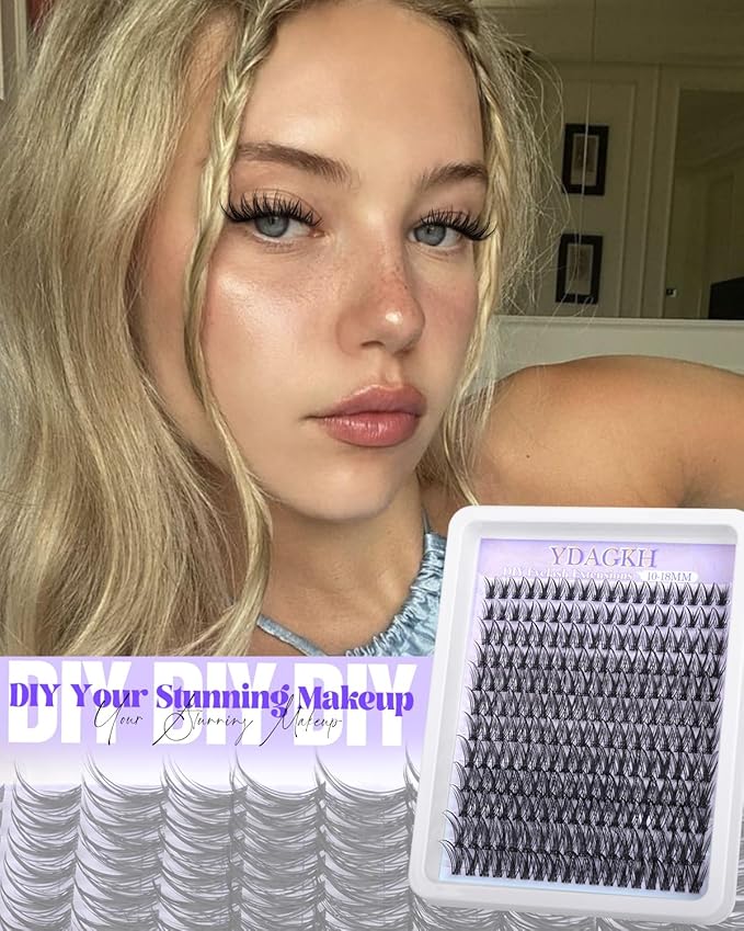 YDAGKH Wispy Lash Clusters Natural Cluster Eyelash Extensions Invisible Band Eyelash Clusters 10-18mm Individual Lashes 216Pcs DIY Pestañas Postizas Naturales Lash Extension at home