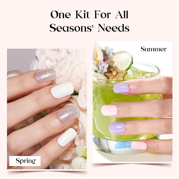 Beetles Press On Nails Kit - Bubble Pop | 720Pcs 24 Colors Short Square Press On Nails | 15 Sizes French Glossy Glitter With Nail Glue & Nail Tabs Stickers, Fake Nails Kit Art For Women