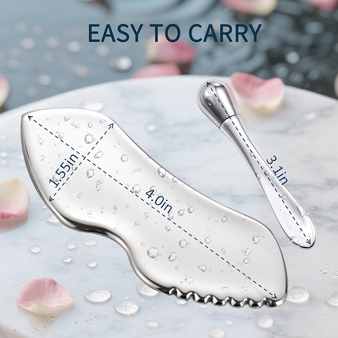 annrose Stainless Steel GuaSha Tool & Eye Cream Applicator Facial Tools, Metal Detail Guasha for Face Neck, Eye Massager Tool, Lymphatic Drainage Face Massage Tool, Skin Care Gift
