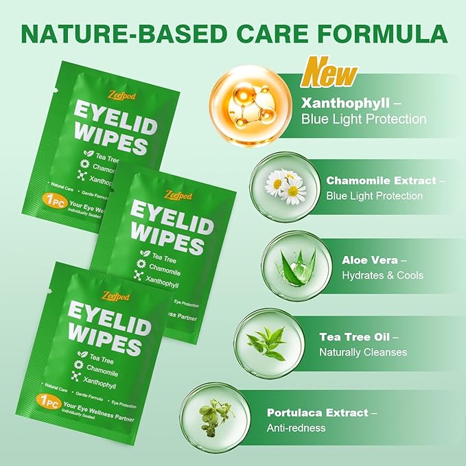 180PCS Tea Tree Oil Eyelid Wipes – Individually Wrapped Eye Lid Cleaning Wipes，Soothing For Sensitive Eyes, Stay Hydrated Lid Wipe