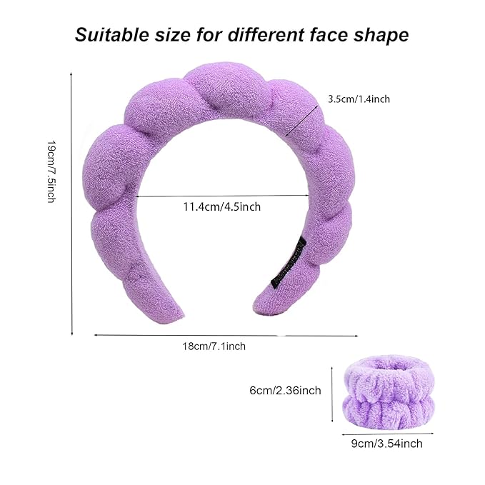 KYHYFJMD Spa Headbands for Washing Face Soft Puffy Bubble Headbands Wristband for Women Girls Makeup Skin Care Facial Beauty Shower Towel Hairband