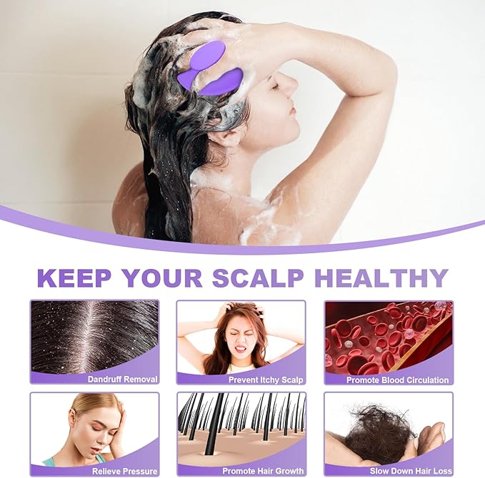 Meartchy Silicone Scalp Massager Shampoo Brush, Scalp Scrubber for Hair Growth (Purple)