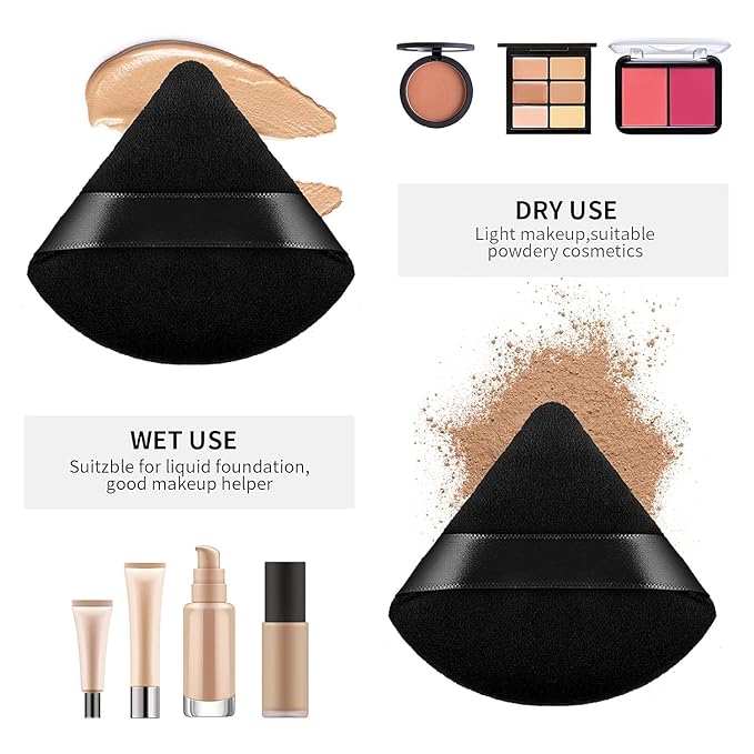 2 Pcs Powder Puffs for Face Powder Triangle Powder Puff, Face Makeup Tools for Applying Loose or Pressed Powders, Fit Easily and Softly to Face 1208