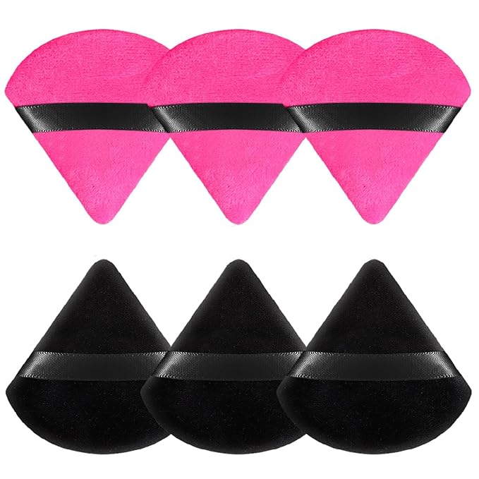 6 Pieces Powder Puff Face Soft Triangle for Loose and Body Powder, Velour Makeup Sponge Set Setting Powder Puff Makeup Tools