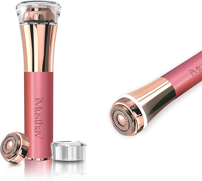 iMusthav Facial Hair Remover for Women – Painless 16mm Dual Ring Floating Head Blade, Portable, Electric Razor & Epilator for Flawless Face, Lips & Chin – with 18K Gold-Plated Head, 360° LED Light
