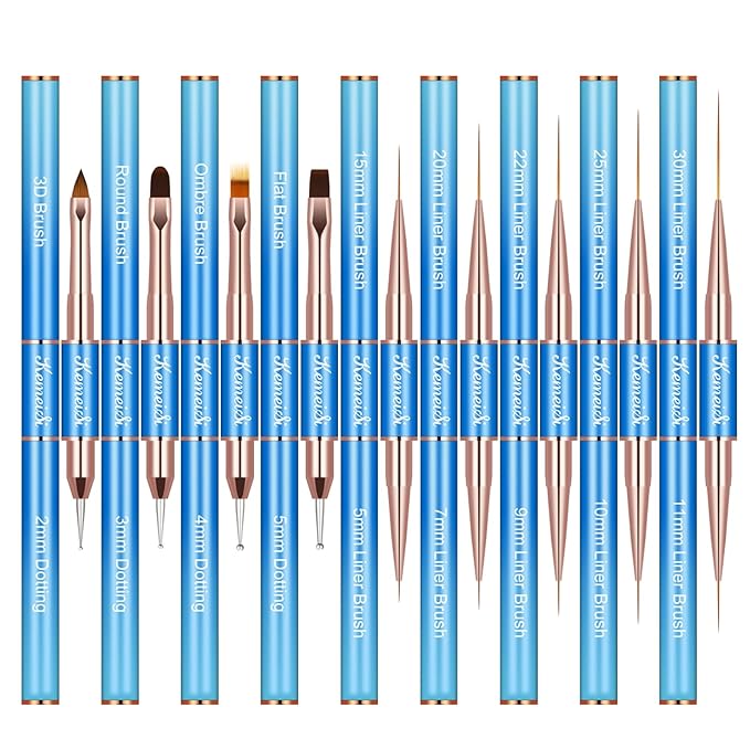 KEMEISI Nail Art Brush Set, 9PCS Double-Ended Acrylic Liner Brush Dotting Pen for Gel Polish, Nail Design Tools for Professional Manicure DIY Home Salon