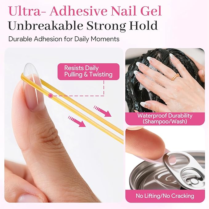 QIEK Nail Tips Gel Glue 15g - Lamp Curing Solid Nail Glue for False Acrylic Nails, Crystal Clear Long Lasting 28 Days No Yellowing Salon Quality DIY Home Beginner-friendly