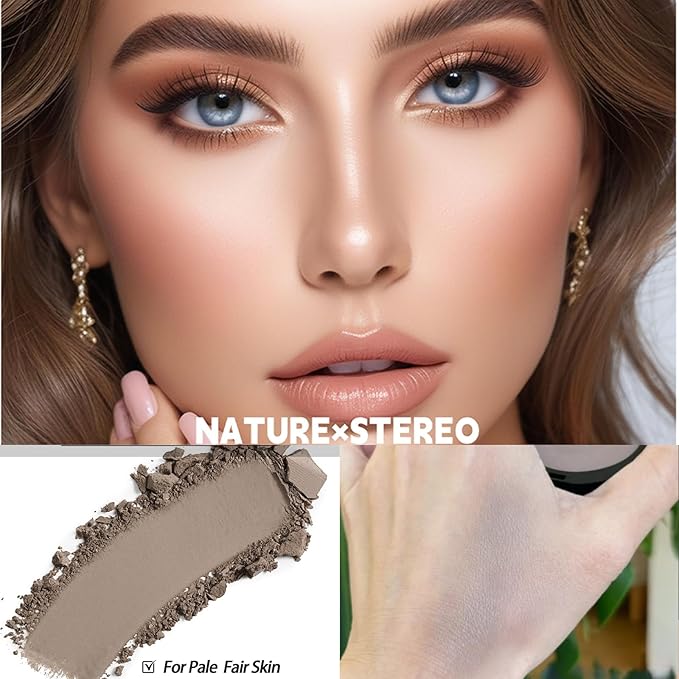 Cool Toned Contour Palette with Mirror, Taupe Grey Contour Powder for Fair Pale Light Cool Toned Skin,Neutralizes Redness, No Orange, Nose Contouring Bronzer Powder with Nose Contour Brush