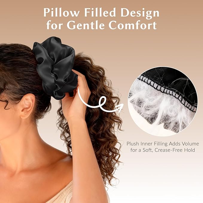 2 Pack Silky Scrunchies No Damage Pillow Scrunchies, Silk-Lilk Soft Oversized Hair Ties Ponytail Holders for Sleeping, Curly Thick or Thin Hair (Pink & Black)