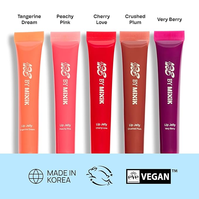 MIXIK 123 Lip Jelly, Sheer Glossy Lip Gloss with Vitamin 10 Complex & Nourishing Oils, Hydrating, Vegan, Cruelty-Free, Non-Sticky Jelly Lip Stain, 0.3 fl oz (9ml) (Tangerine Dream)