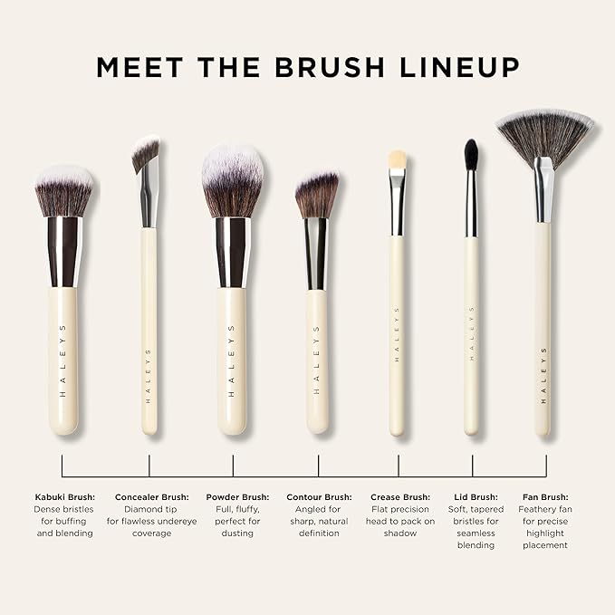 HALEYS Kabuki Makeup Brush + 6 Mini Skin Tint Foundations – Vegan Blending Brush for Liquid, Cream & Powder, Flawless Airbrushed Base Kit for Travel and Gifting