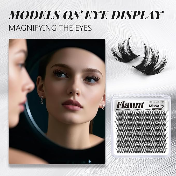 MissAiry Flaunt Lash Clusters LengthLock Eyelash Cluster Short Lash Cluster 14MM Wispy Lash Clusters Flora Cluster Lashes D Curly Eyelash Extensions Wet Look Eyelashes Clusters Wispy(Flaunt 14MM)