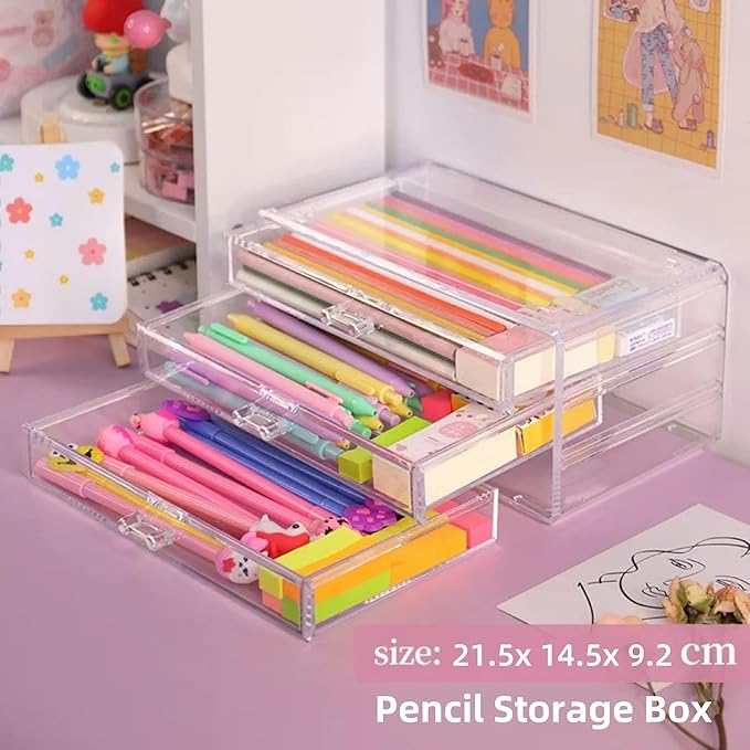 Feadily 1PCS Acrylic Jewelry Organizer Box, Jewelry Drawer Organizer With 3 Drawers, Nail Art Decoration Storage Box, Clear
