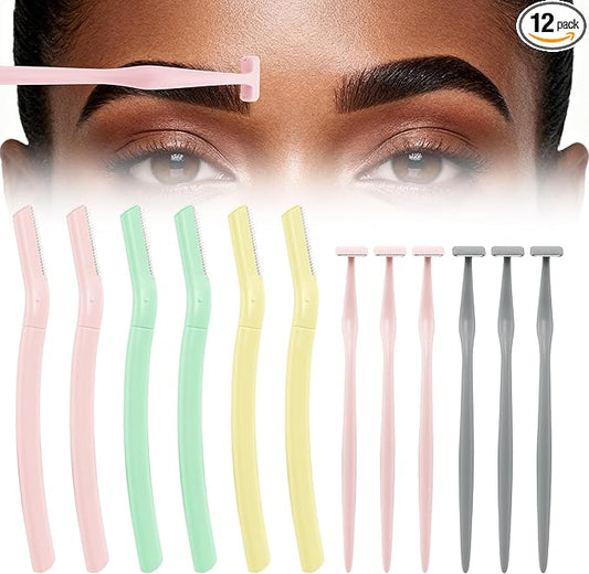 Eyebrow Razors w/Dermaplane Razors Set - Japanese Blades Razors - Small Face Razors for Peach Fuzz and Fine Hair, Multipurpose Exfoliating Dermaplaning Tools for Men, 12 Packs