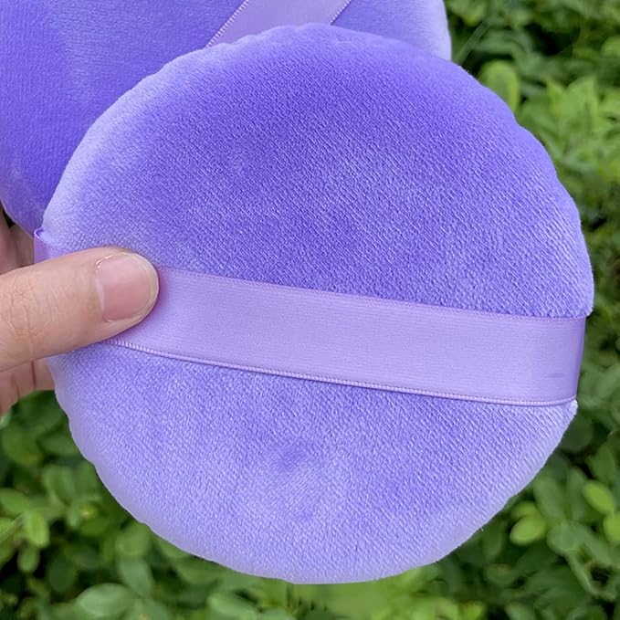 Jepeux 2 PCS large Powder puff, 5 inch cotton super soft Powder puff, washable, loose powder puff, baby powder, body puff round (Purple)