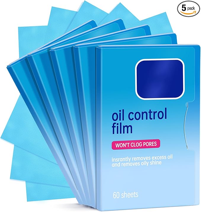 5 Packs Oil Blotting Papers for Face (300 Sheets) - Oil Absorbing Blotting Sheets for Oily Skin, Makeup-Friendly & Portable Oil Wipes