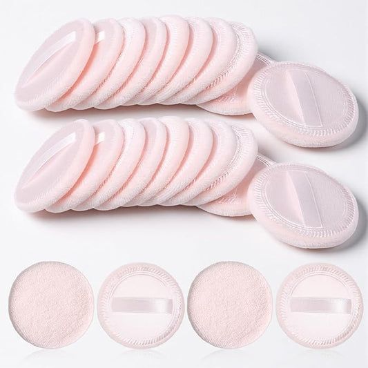 cobee 24 Pcs Round Powder Puffs, Makeup Powder Puff Soft Velour Makeup Pad With Ribbon, Setting Powders Puff Facial Make Up Eyeshadow Concealer Cosmetics Sponge Women(Pink)