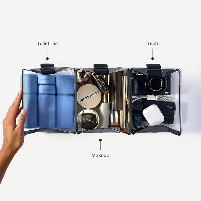 Cadence Parcel - Clear Kit with Magnetic Closure - Durable and Leak-Resistant Travel Toiletry Kit - TSA-Compliant & Modular Design - Hygiene Bag for Travel Essentials - 1 Qt - Rose