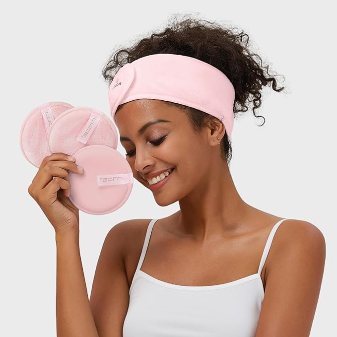 LUCE Lazy Eraser Makeup Remover Pads - Reusable Makeup Remover Pads (Pink, 5-Pack)