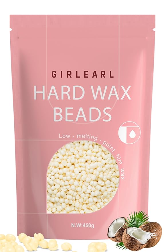 GIRLEARLE Hard Wax Beads, 1lb Wax Beans for Hair Removal, Hard Wax for Sensitive Skin at Home, Wax Refill Perfect for Eyebrow, Facial, Brazilian Bikini, Legs and Full Body for Women and Men (Cream)