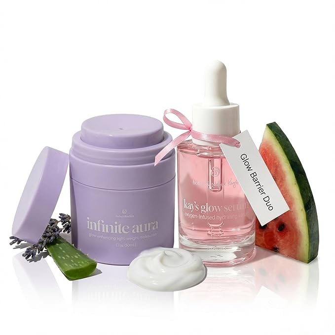 Kay’s Glow Serum + Infinite Aura Moisturizer – Oxygen-Infused THDA Vitamin C with Gentle AHA for Face and neck | Hydrates, Soothes and Brightens Bundle
