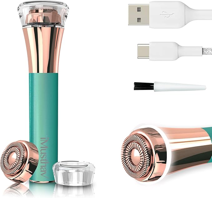 iMusthav Facial Hair Remover for Women – Painless Flawless Electric Razor, Epilator & Trimmer 18K Gold-Plated Dual Ring Floating Head 20mm, USB Rechargeable, 360° LED Light for Face, Lip & Chin
