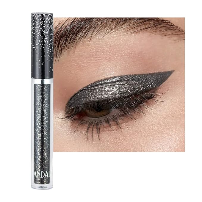 Liquid Eyeshadow Glitter Long Lasting Effect Shiny Pigment Eyeshadow Glow Eye Makeup (Black)