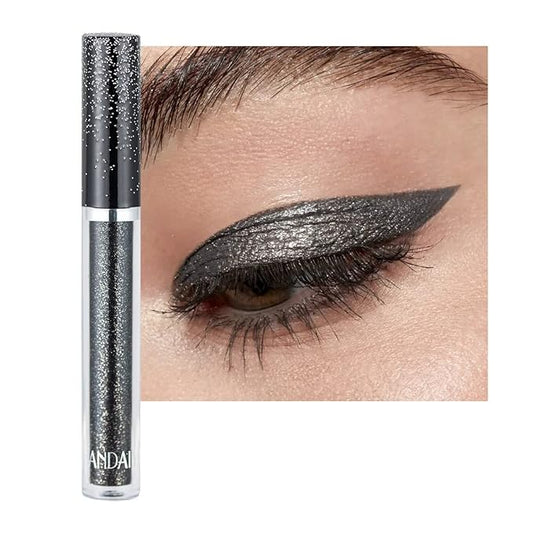 Liquid Eyeshadow Glitter Long Lasting Effect Shiny Pigment Eyeshadow Glow Eye Makeup (Black)