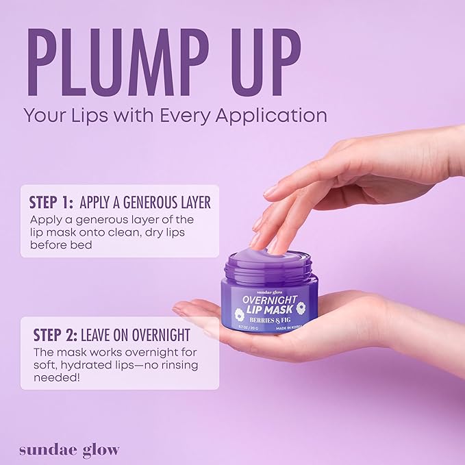 Sundae Glow Lip Mask with Berries & Fig – Overnight Lip Repair, Intense Hydration & Smoothing – Dermatologist Tested, Korean Lip Care – Vegan, Clean Beauty, 95% Natural – 1 Pack