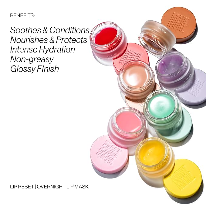 MAKE Beauty Lip Reset Overnight Lip Mask. Nourishing, Hydrating Lip Treatment for Dry, Flaky Lips. Plumps, Softens, and Smooths. Cosmic Cherry Flavor
