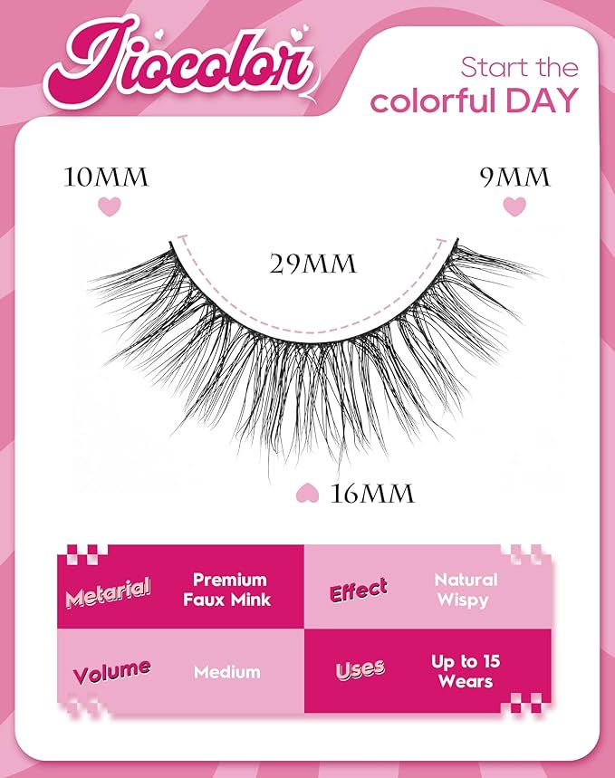 Natural Lashes Wispy C Curl False Lashes 9mm-16mm Demi Wispies Eyelashes Short Volume Mink Lashes Pack Fairy Classic Fake Lashes Cute Small Eye Lashes Pack 7 Pairs