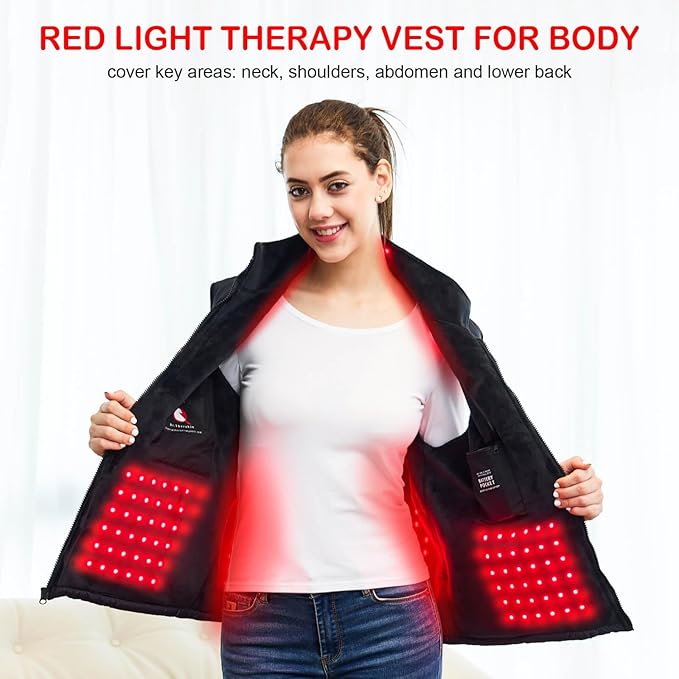Red Light Therapy Vest for Body, Cordless Infrared Light for Pain Relief Skin Care Period Cramps Postpartum Recovery, Neck, Shoulder, Back & Abdomen Red Lights