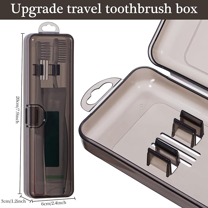 Gamdee Toothbrush Travel Case 2 Pack, Clear Black Toothbrush Case Holder Travel Size Plastic Toothbrush Holder Toothpaste Storage Container Portable for Traveling, 7.87 x 2.36x 1.18”