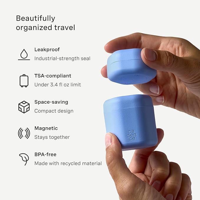 Cadence Travel Containers - 6 Piece Haircare Set - Magnetic Travel Capsules - 2 Small & 4 Medium Capsules - Shampoo, Conditioner, Leave-In Conditioner, Comb, Hair Serum, Hair Gel Labels - Charcoal